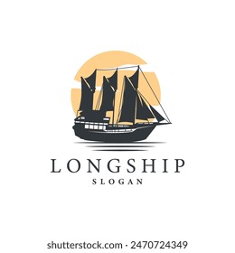 vintage viking longship warship logo traditional ocean sailboat silhouette design