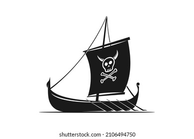 Vintage Viking Ship Boat Silhouette with initial S V SV VS Logo design
