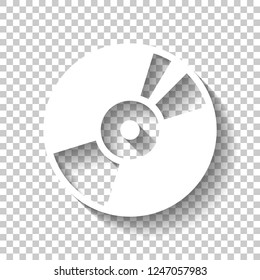 Vintage vinyl, audio disc, dj player. Simple icon, music logo. White icon with shadow on transparent background