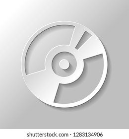 Vintage vinyl, audio disc, dj player. Simple icon, music logo. Paper style with shadow on gray background