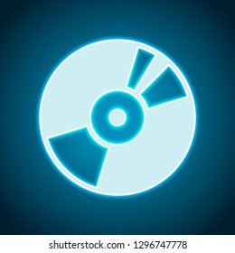 Vintage vinyl, audio disc, dj player. Simple icon, music logo. Neon style. Light decoration icon. Bright electric symbol