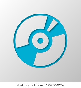 Vintage vinyl, audio disc, dj player. Simple icon, music logo. Paper design. Cutted symbol with shadow