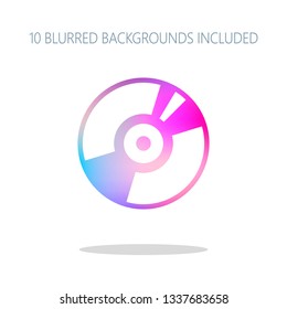Vintage vinyl, audio disc, dj player. Simple icon, music logo. Colorful logo concept with simple shadow on white. 10 different blurred backgrounds included