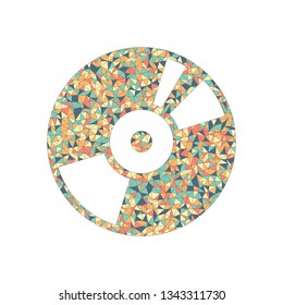 Vintage vinyl, audio disc, dj player. Simple icon, music logo. Colored mosaic with polygons