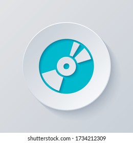 Vintage vinyle, disque audio, lecteur dj. Icône simple, logo musical. Couper le cercle avec des couches grises et bleues. Style de papier
