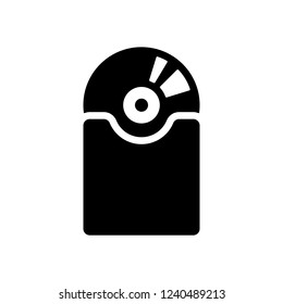 Vintage vinyl and cover, audio disc, music album. Simple icon. Black icon on white background