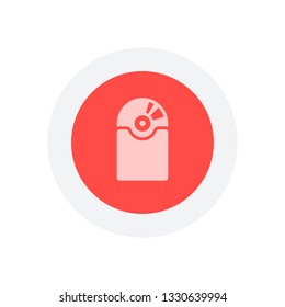 Vintage vinyl and cover, audio disc, music album. Simple icon. Icon in colored circle with gray bold border. Web button, modern flat design