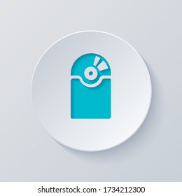Vintage vinyl and cover, audio disc, music album. Simple icon. Cut circle with gray and blue layers. Paper style