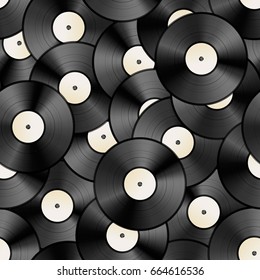 A lot of vintage vinyl discs, retro seamless pattern