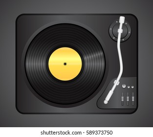 Vintage vinyl player with no name plate top view . Eps 10 vector illustration