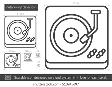 Vintage vinyl player vector line icon isolated on white background. Vintage vinyl player line icon for infographic, website or app. Scalable icon designed on a grid system.