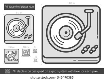 Vintage vinyl player vector line icon isolated on white background. Vintage vinyl player line icon for infographic, website or app. Scalable icon designed on a grid system.