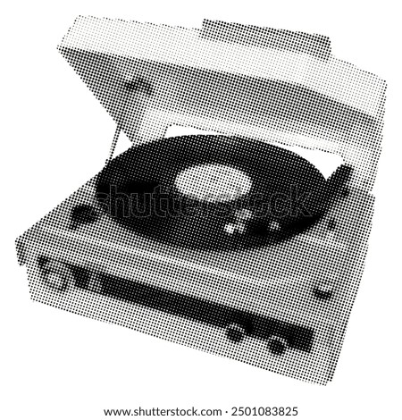 vintage vinyl record audio player isolated with turntable retro grunge halftone magazine dotted texture vintage music collage element for mixed media design
