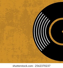 Vintage vinyl record background. Record vinyl disc on yellow grunge background. Vector illustration