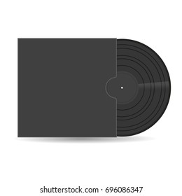 Vintage vinyl record in dark sleeve. Black musical long play album disc icon. Design template of retro long play. Old technology. Vector illustration