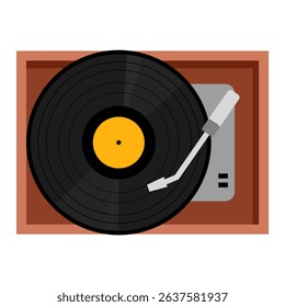 vintage vinyl record illustration. Retro record player flat design. Top view