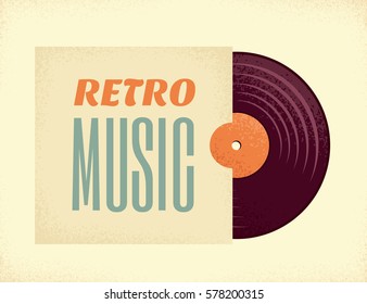 Vintage vinyl record in a paper case. Retro vector illustration. Place your text