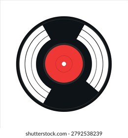 Vintage vinyl record with red label, black and white grooves, retro music theme