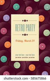 Vintage Vinyl Record Vertical Poster. Retro Vector Illustration. Place Your Text. Design For Invitation, Flyer, Card, Banner