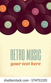 Vintage Vinyl Record Vertical Template. Retro Vector Illustration. Place Your Text. Design For Poster, Invitation, Flyer, Card, Banner