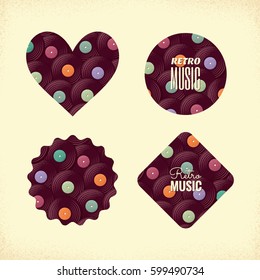 Vintage vinyl records labels set. Retro vector design elements