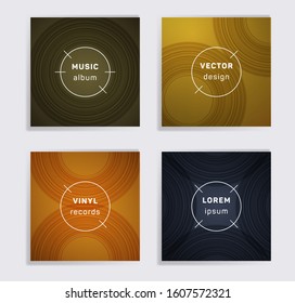 Vintage vinyl records music album covers set. Semicircle curve lines patterns. Simple creative vinyl music album covers, disc mockups. DJ records geometric layouts. Flyer gradient patterns.