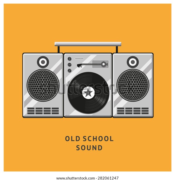 Vintage vinyl records\
player with dynamics. Old school style. Design template for posters\
and banners.