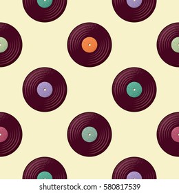 Vintage vinyl records seamless pattern. Retro vector background