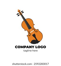 Vintage violin emblem for classical music brand or violin performance event with elegant violin typography and sketch details