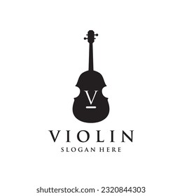 Diseño del logotipo de instrumentos musicales de violín vintage e instrumento de desplume de violín con ilustración vectorial.