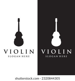 Vintage violin musical instrument logo design and violin plucking instrument with vector illustration.