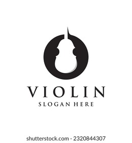 Vintage violin musical instrument logo design and violin plucking instrument with vector illustration.