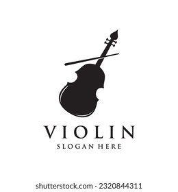 Diseño del logotipo de instrumentos musicales de violín vintage e instrumento de desplume de violín con ilustración vectorial.