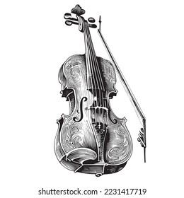 Vintage violin sketch hand drawn engraved style Vector illustration.