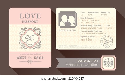 Vintage Visa Passport Wedding Invitation Card Design Template