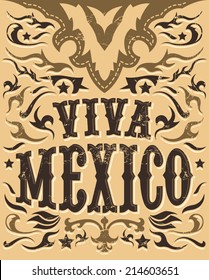 Vintage Viva Mexico sign - mexican holiday poster - western style 