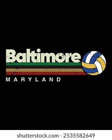 Vintage Volleyball Baltimore Maryland City Retro Stripes