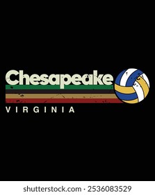 Vintage Volleyball Chesapeake City Retro Stripes