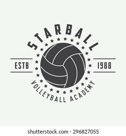 Vintage volleyball label, emblem or logo. Vector illustration