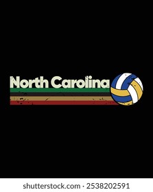 Vintage Volleyball North Carolina City Retro Stripes