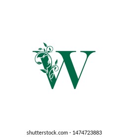 Vintage W Letter Luxury Logo. Letter W With Green Floral Shape design perfect for fashion, Jewelry, Beauty Salon, Hotel Logo. Cosmetics, Spa Logo. Resort and Restaurant Logo. 