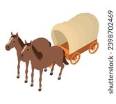 Vintage wagon icon isometric vector. Wild west covered wood wagon drawn by horse. Wild west carriage