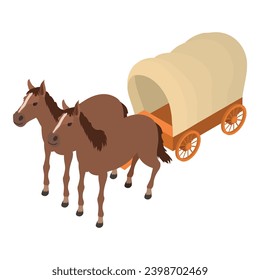 Vintage wagon icon isometric vector. Wild west covered wood wagon drawn by horse. Wild west carriage svg