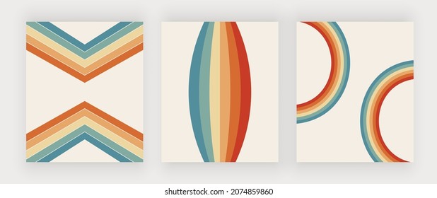 Vintage wall art prints with colorful geometric shapes
