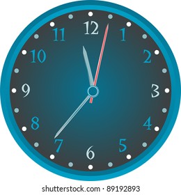 Vintage wall blue clock isolated on white background. vector