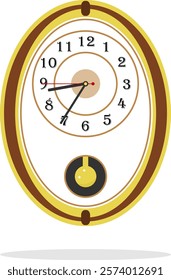 Vintage wall clock, retro watch isolated on white background with shadow. Vector, designer illustration. Vector.