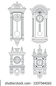 Vintage Wall Clock Set Line Art Drawn