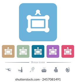 Vintage wall picture frame solid white flat icons on color rounded square backgrounds. 6 bonus icons included