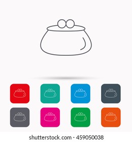 Vintage wallet icon. Cash money bag sign. Linear icons in squares on white background. Flat web symbols. Vector