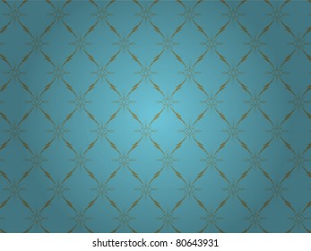 Vintage Wallpaper - Golden Ornaments on Blue Background
